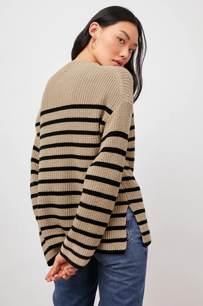 Rails Claudia Chunky Funnel Neck Pullover Sweater- Camel Ebony Stripe - Styleartist
