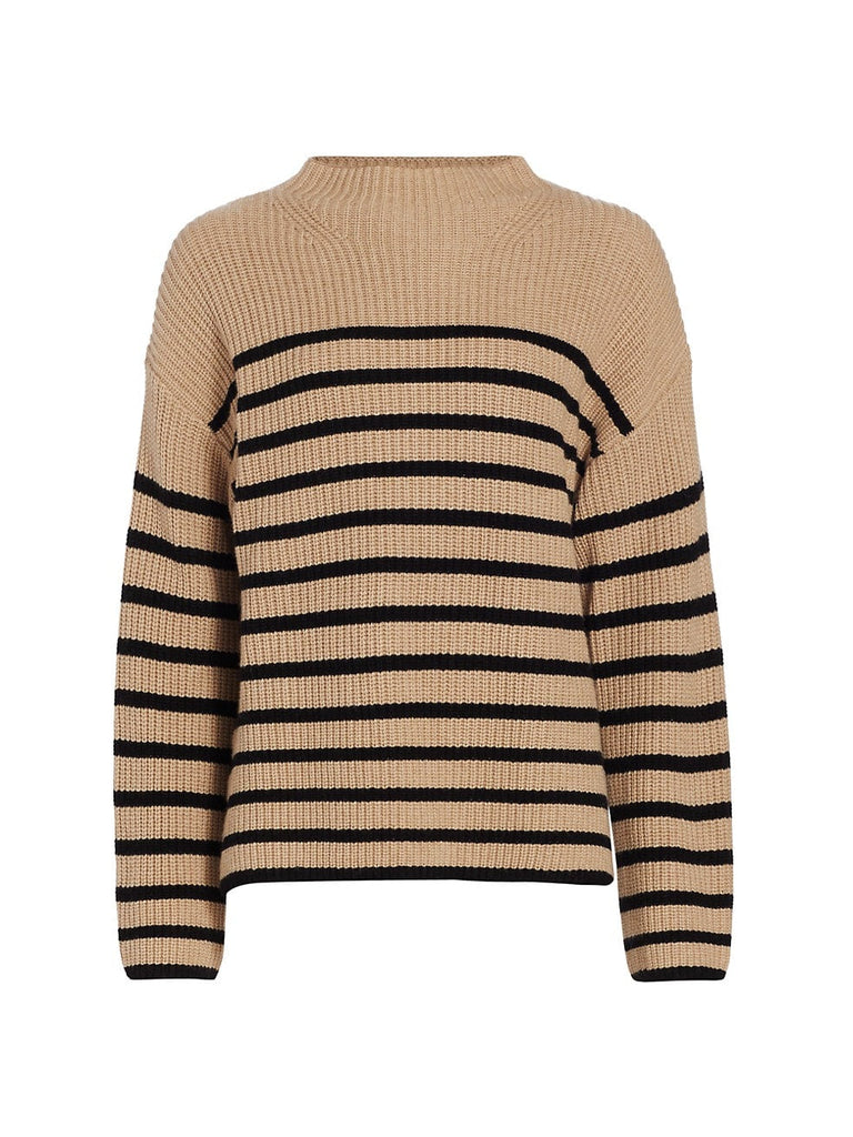 Rails Claudia Chunky Funnel Neck Pullover Sweater- Camel Ebony Stripe - Styleartist