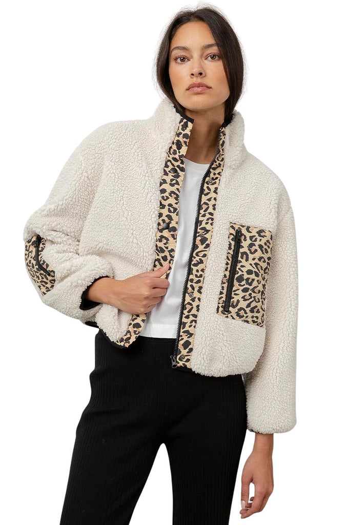 Rails Dean Plush Sherpa Jacket- Ivory Leopard Mix - Styleartist