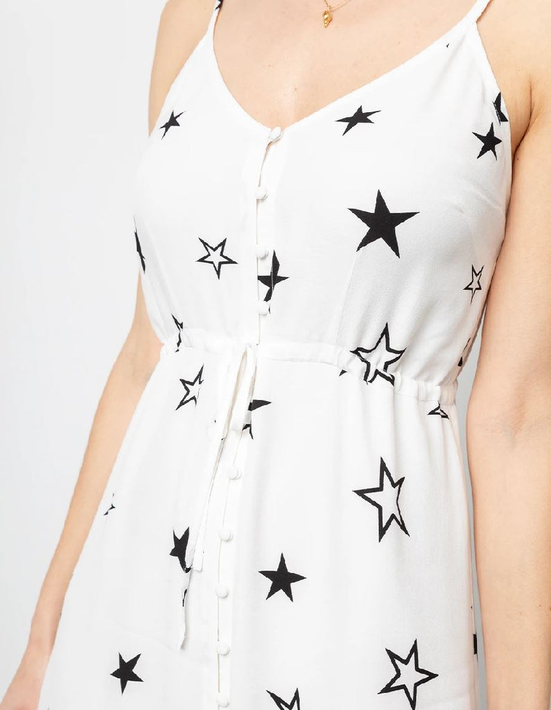 Rails Frida Stellar Mid Length Dress - White with Star Print - Styleartist
