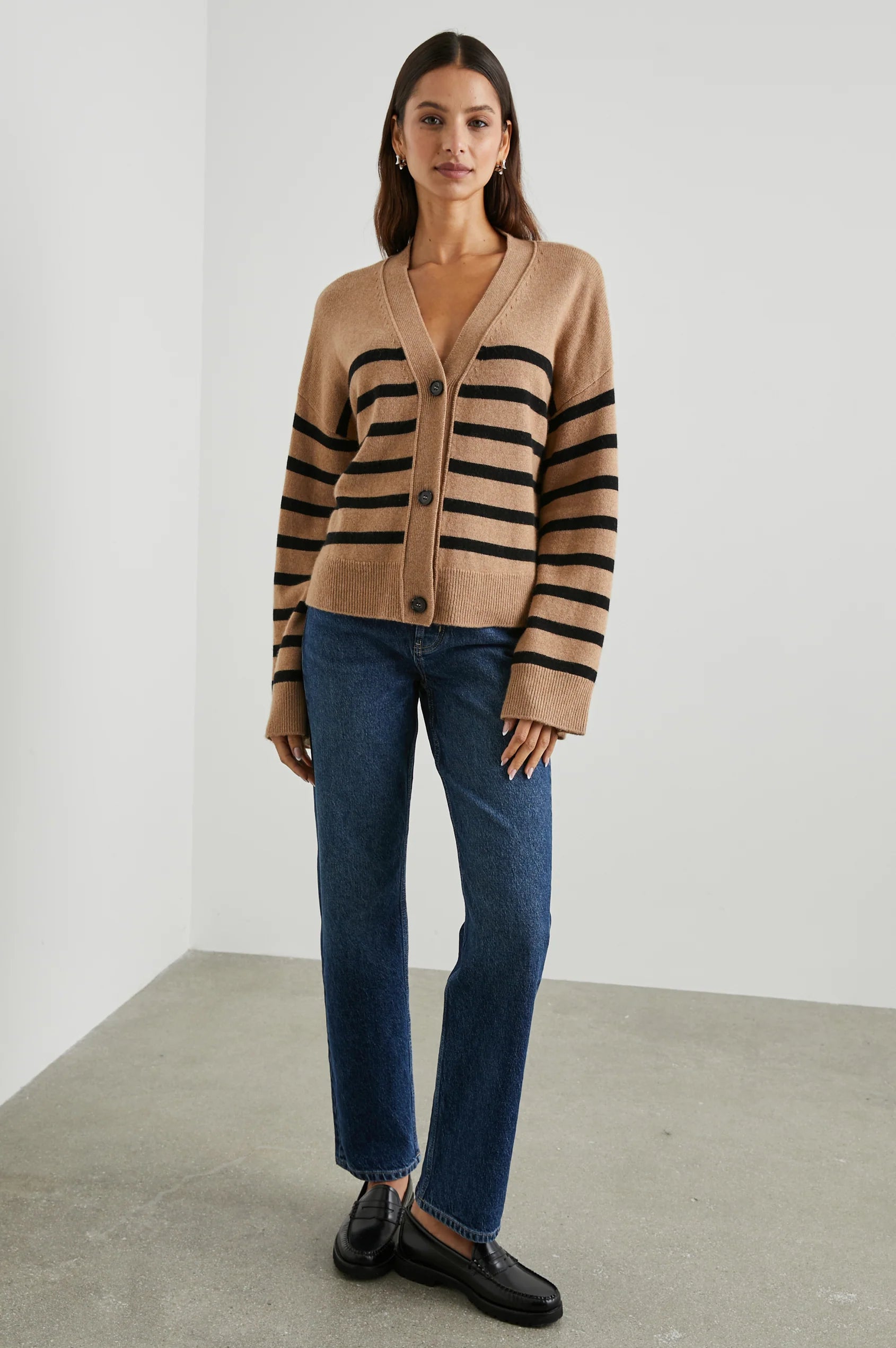 Rails Geneva Cashmere Blend Cardigan- Camel Black Stripe – Styleartist