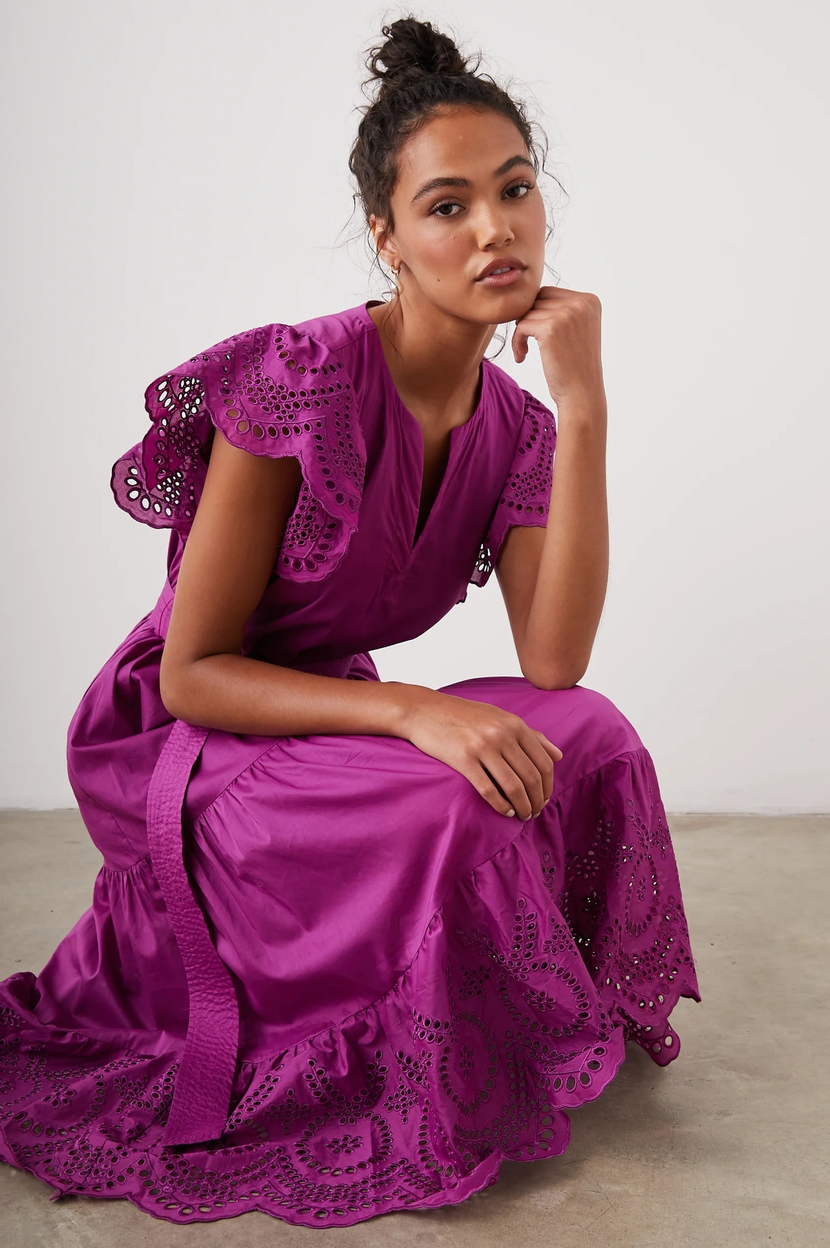 rails purple dress Rails Eyelet-Detail Cotton Midi Dre In Purple - 38% Off