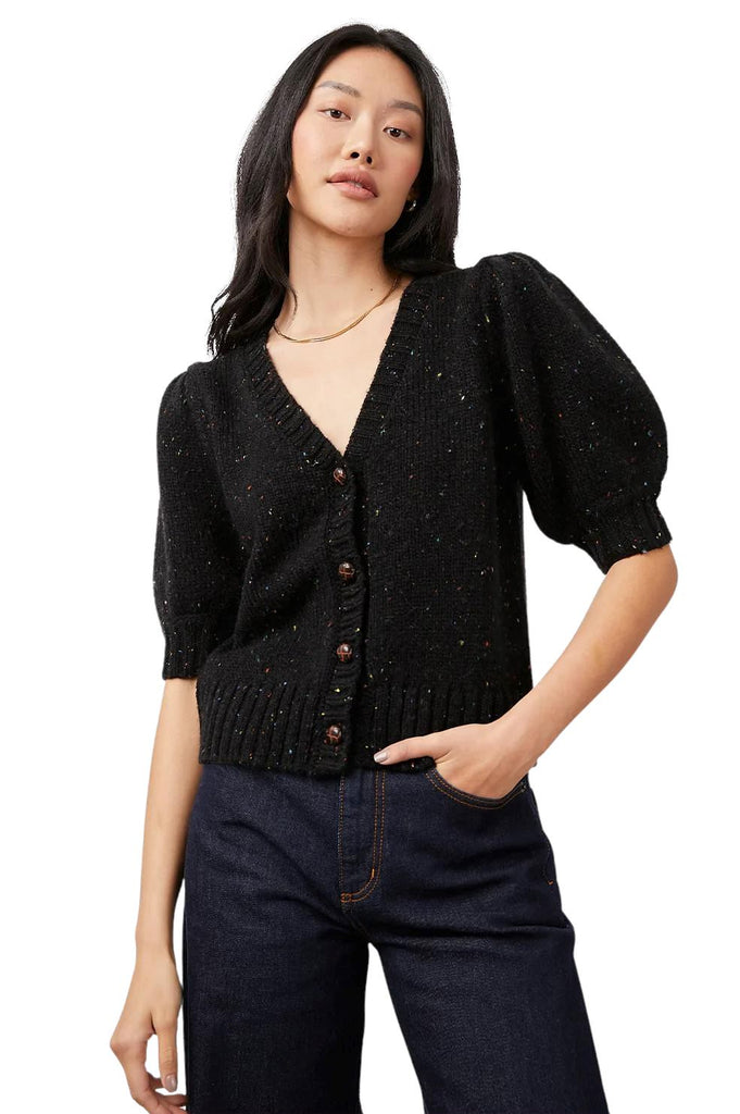 Rails Isla Short Sleeve Cardigan Sweater- Black Confetti - Styleartist