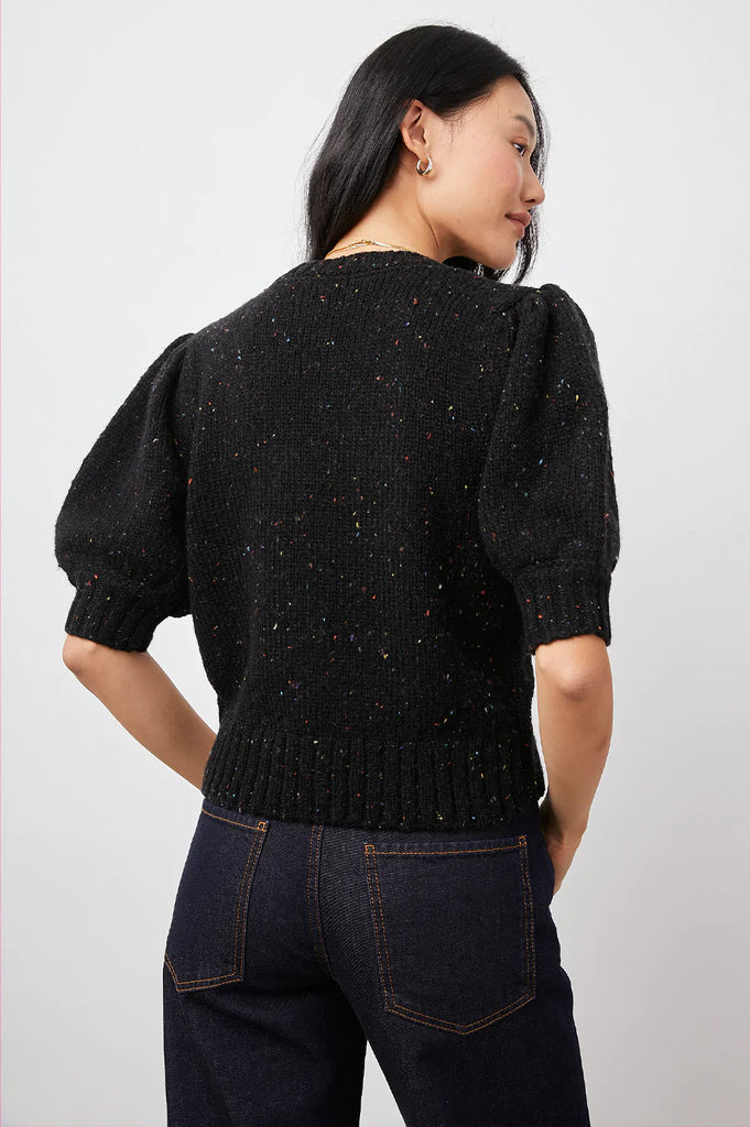 Rails Isla Short Sleeve Cardigan Sweater- Black Confetti - Styleartist