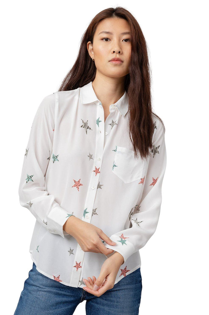 Rails Kate Silk Animal Stars Button Down - White Multicolour - Styleartist