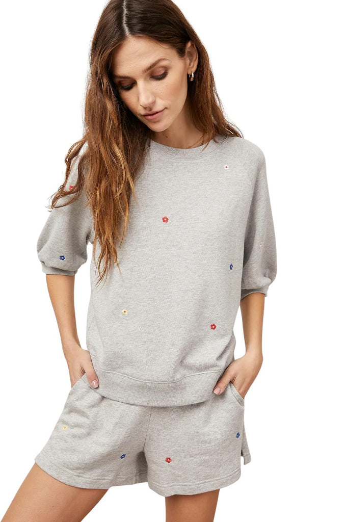 Rails Lia Puff Sleeve Sweatshirt- Heather Grey Daisies - Styleartist