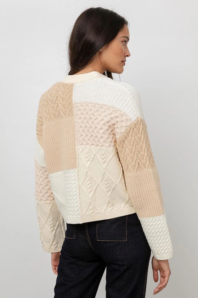 Rails Reese Patchwork Boxy Cable Cardigan- Cream - Styleartist