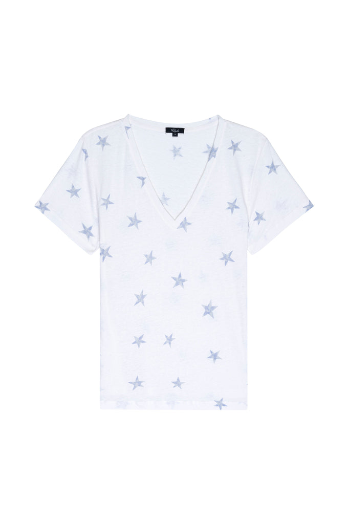 Rails The Cara V Neck Tee- White with Blue Stars - Styleartist