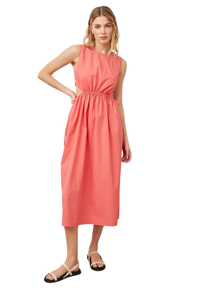 Rails Yvette Cotton Poplin Midi Dress With Side Cut Outs- Spiced Coral - Styleartist