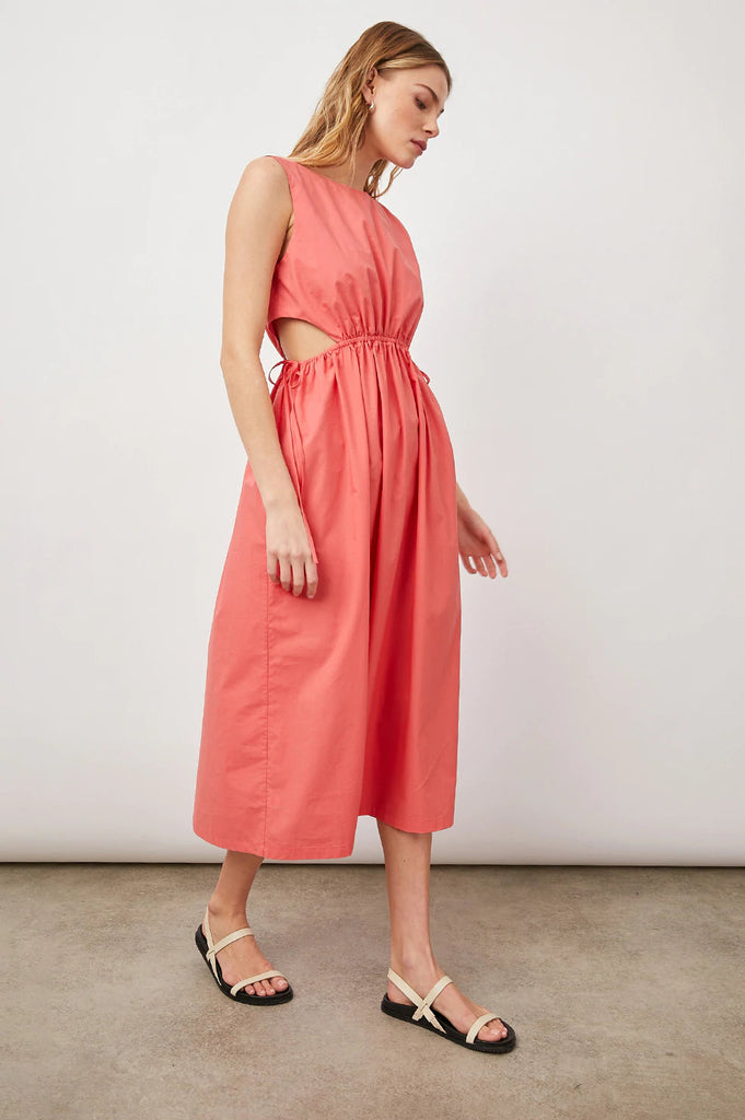 Rails Yvette Cotton Poplin Midi Dress With Side Cut Outs- Spiced Coral - Styleartist