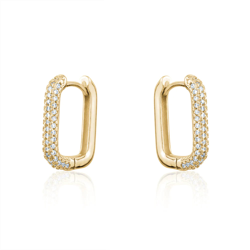 Rectangular Small Pave Hoop Earrings- Gold - Styleartist