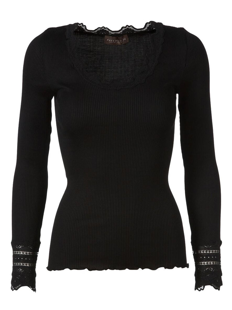 Rosemunde Benita Long Sleeve Top with Lace - Black - Styleartist