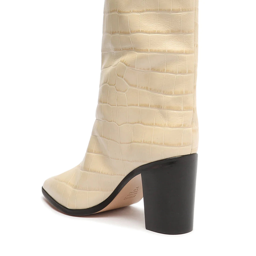 Schutz Maryana Block Crocodile Embossed Leather Boot - Eggshell - Styleartist