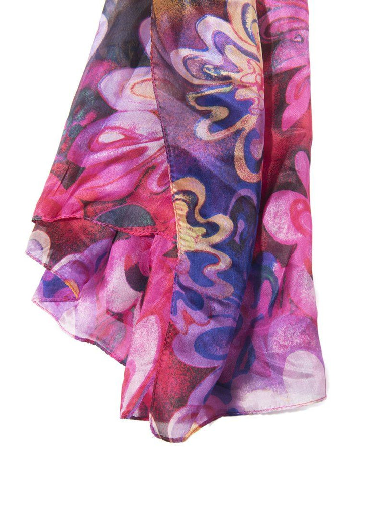 Silk Floral Scarf- Magenta - Styleartist
