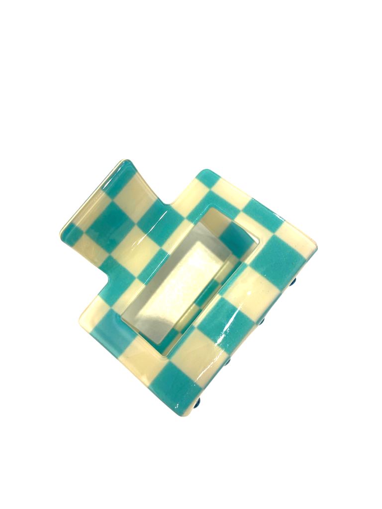 Small Blue Checkered Claw Hair Clip - Styleartist
