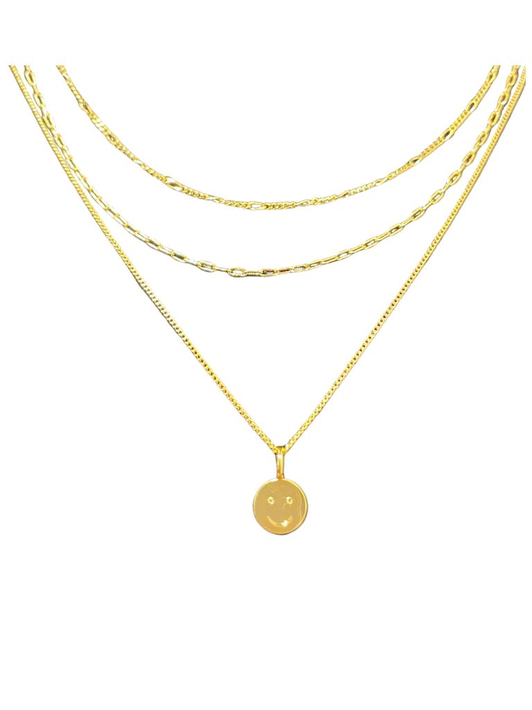 Smiley 3 in 1 Chain Necklace- Gold Plated - Styleartist