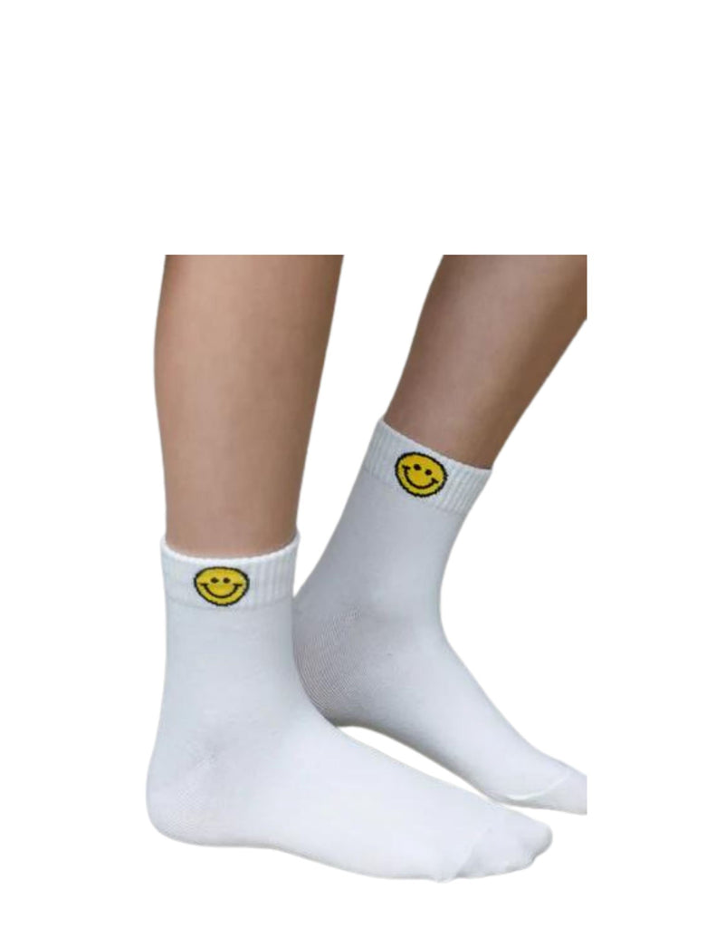 Smiley Crew Socks - White - Styleartist