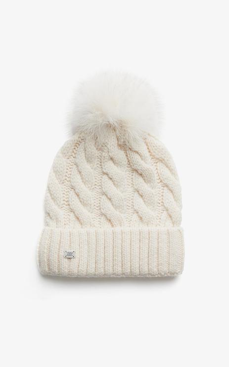 Soia & Kyo Amalie Cable Knit Hat With Detachable Pom Pom-Powder - Styleartist