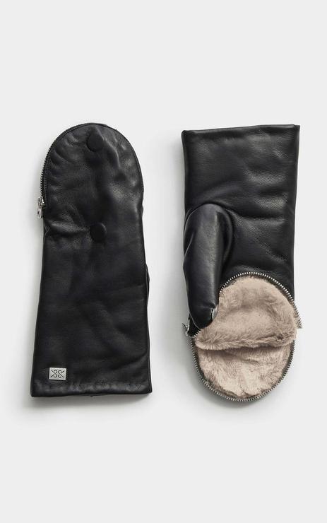 Soia & Kyo Betrice Faux Fur Lined Leather Mittens-Black/Fawn - Styleartist