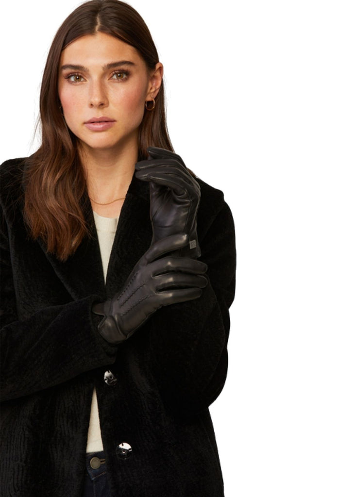 Soia & Kyo Carmel Leather Gloves with Knit Lining - Black - Styleartist