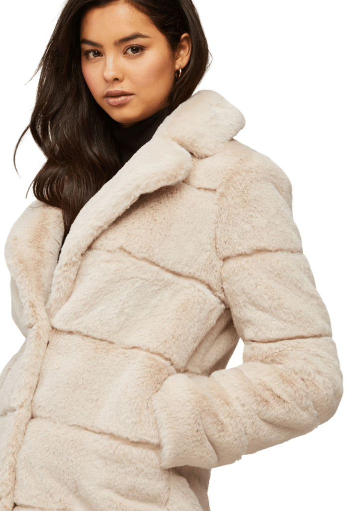 Soia & Kyo JOAN Above-Knee-Length Faux Fur Coat with Notch Collar - Sandstone - Styleartist