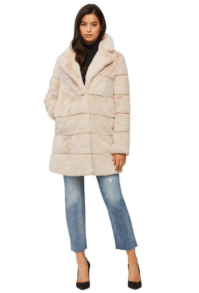 Soia & Kyo JOAN Above-Knee-Length Faux Fur Coat with Notch Collar - Sandstone - Styleartist