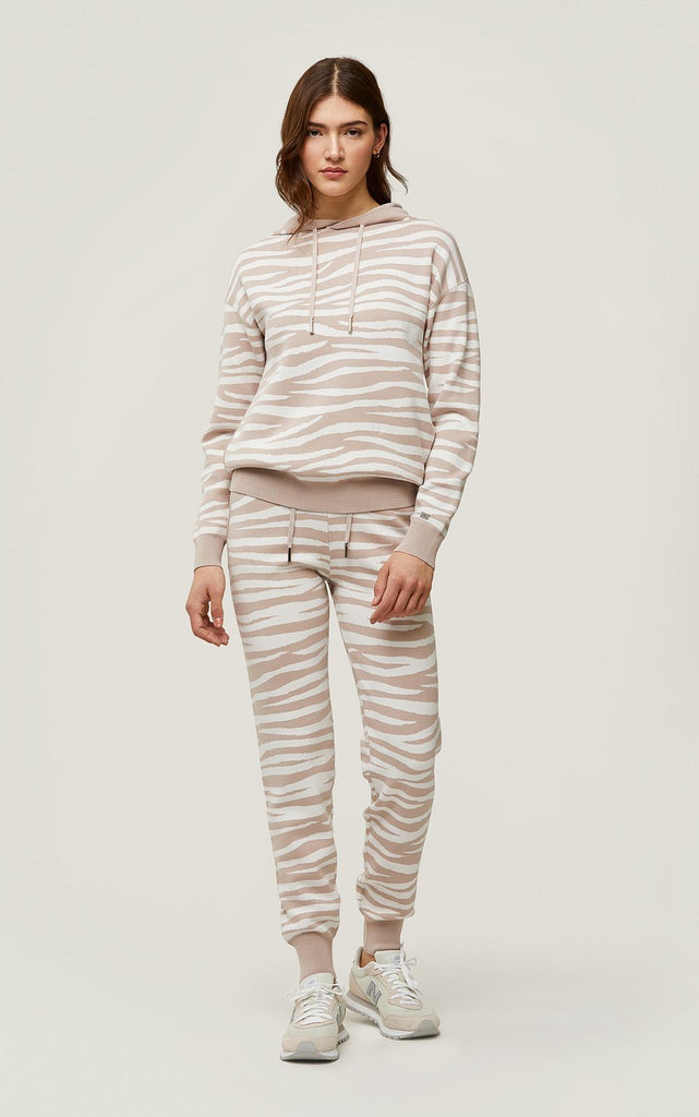 Soia & Kyo Leila Sustainable Zebra Pattern Jacquard Knit Hoodie- Pearl Off White - Styleartist