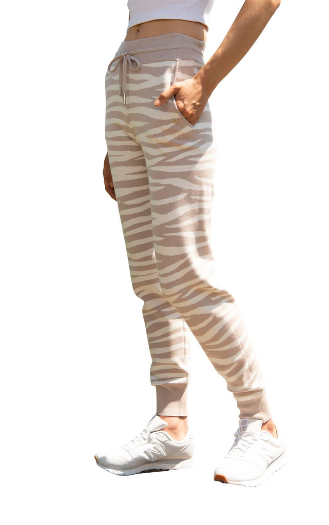 Soia & Kyo Verona Sustainable Zebra Print Cuffed Sweatpants- Peal Off White - Styleartist
