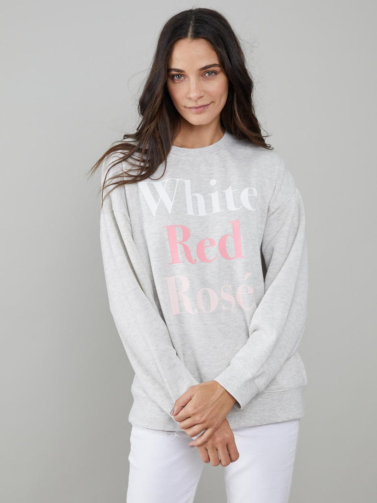 South Parade Alexa Oversized Sweatshirt White Red Rose- Light Heather Grey - Styleartist