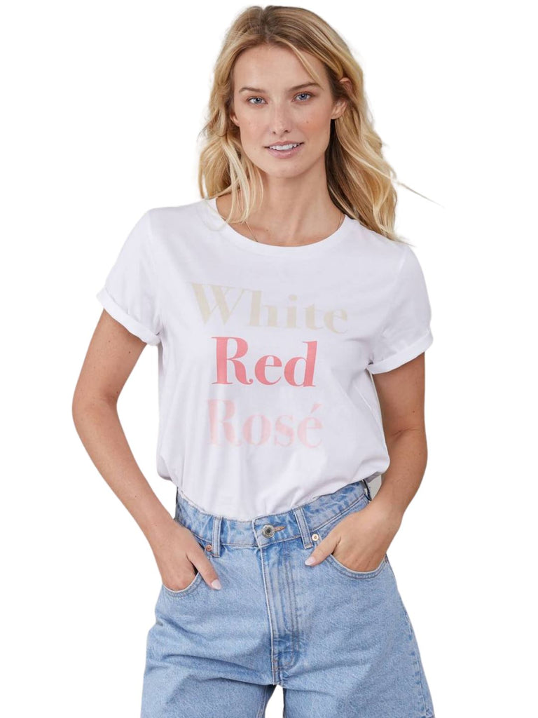 South Parade Lola Loose T Shirt White Red Rose - White - Styleartist