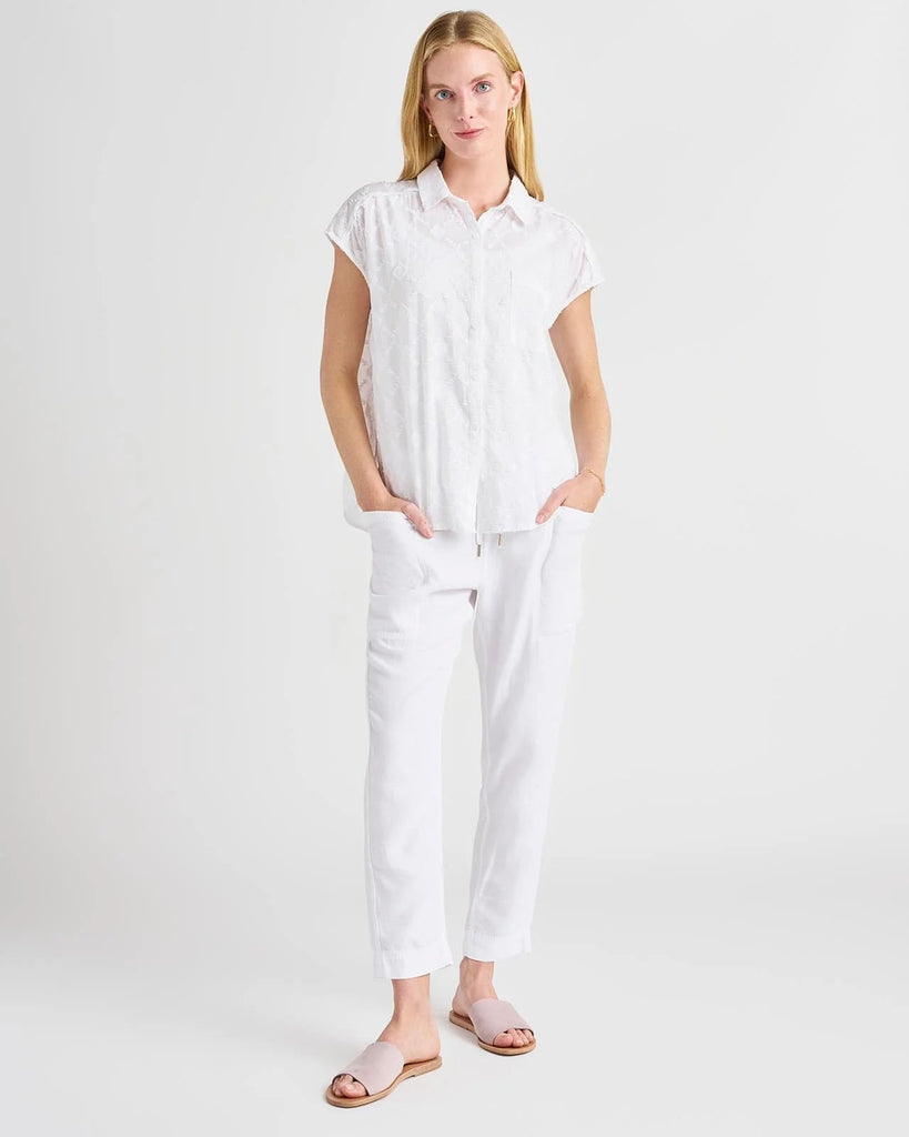 Splendid Olivia Jacquard Short Sleeve Shirt - White - Styleartist