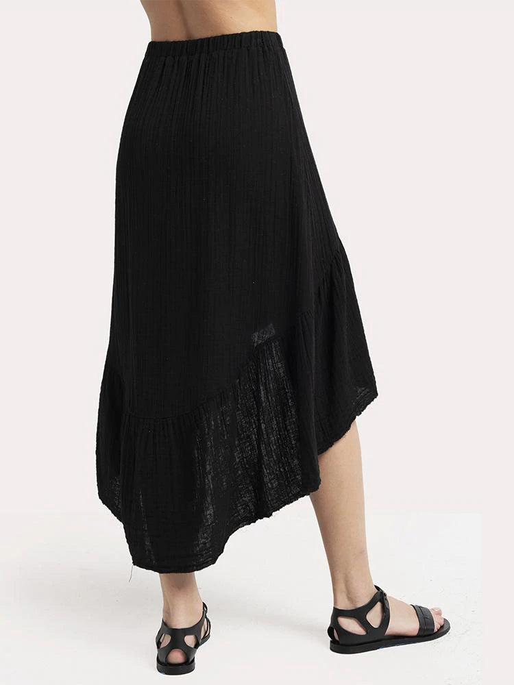 STARKx Cotton Gauze Solid Ruffle Skirt - Black - Styleartist