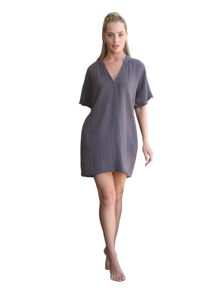 STARKx Cotton Solid Romi Dress - Charcoal - Styleartist