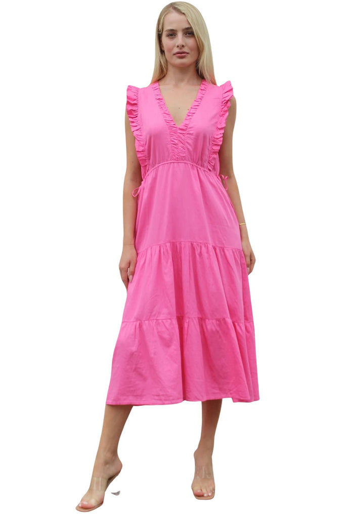 Starkx Le'Vi Ruffle Sleeve Cotton Poplin Dress- Bright Pink - Styleartist