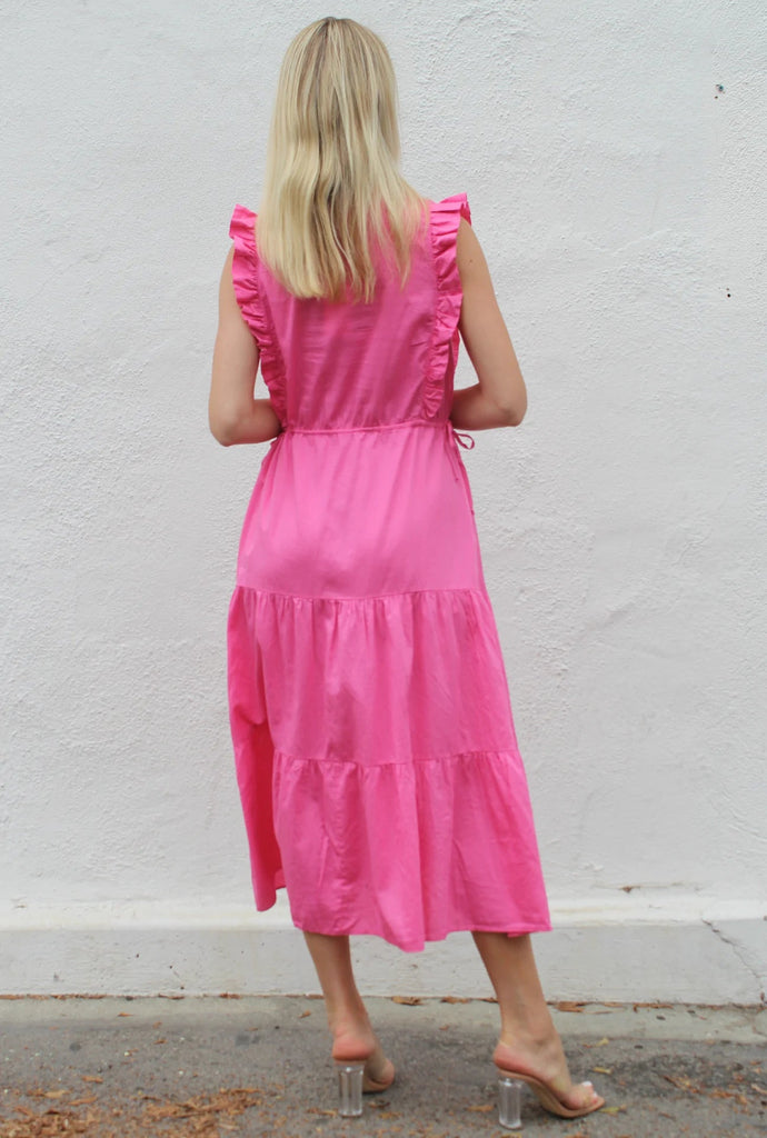 Starkx Le'Vi Ruffle Sleeve Cotton Poplin Dress- Bright Pink - Styleartist