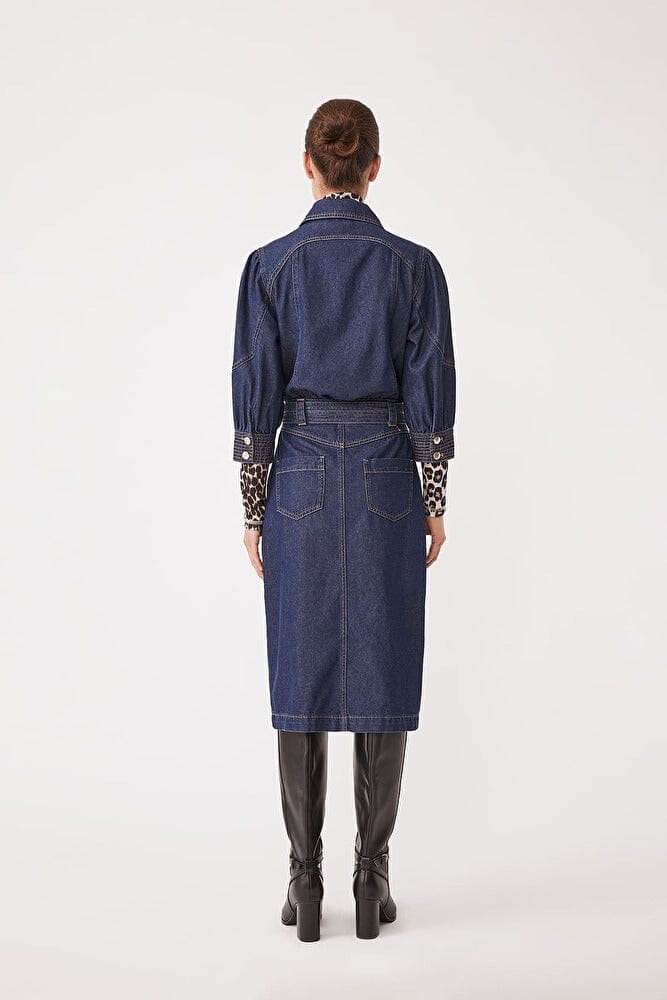 Suncoo Cedra Denim Midi Dress - Blue - Styleartist