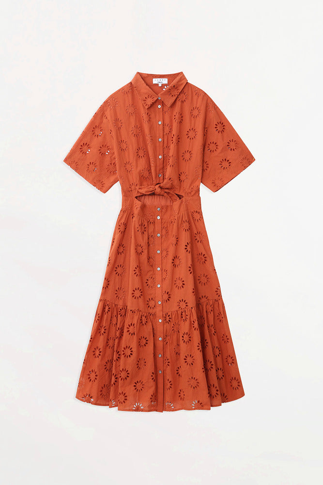 Suncoo Chiara Eyelet  Collared Dress-Terracotta - Styleartist