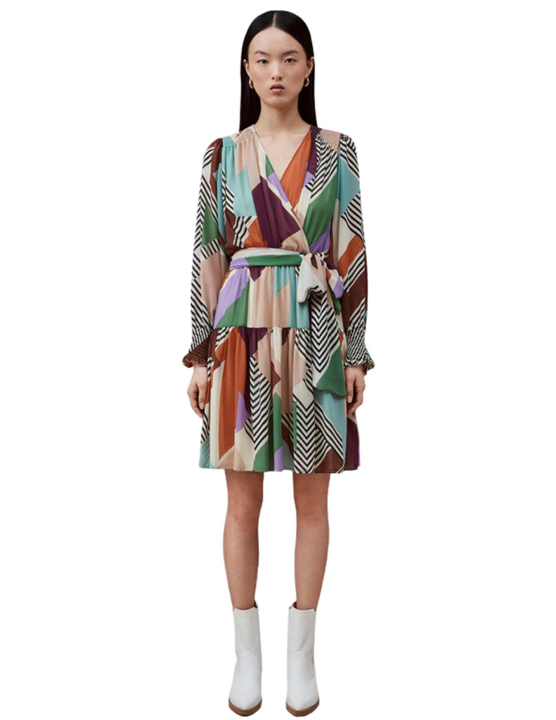 Suncoo Coral Geometric Colour-Block Dress - Terracotta - Styleartist