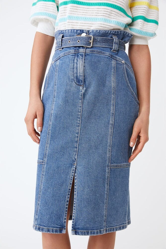 Suncoo Fiby Mid-Length Denim Skirt - Blue - Styleartist