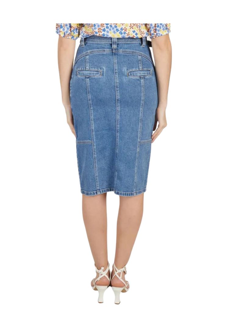 Suncoo Fiby Mid-Length Denim Skirt - Blue - Styleartist
