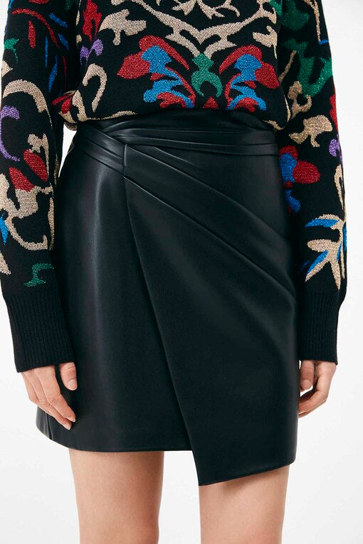 Suncoo Flavie Faux Leather Asymmetric Skirt - Noir - Styleartist
