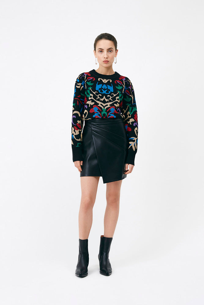 Suncoo Flavie Faux Leather Asymmetric Skirt - Noir - Styleartist
