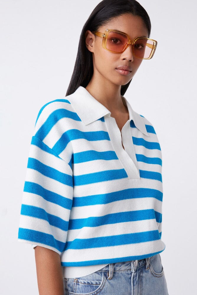 Suncoo Pablito Striped Polo Sweater - Blue - Styleartist