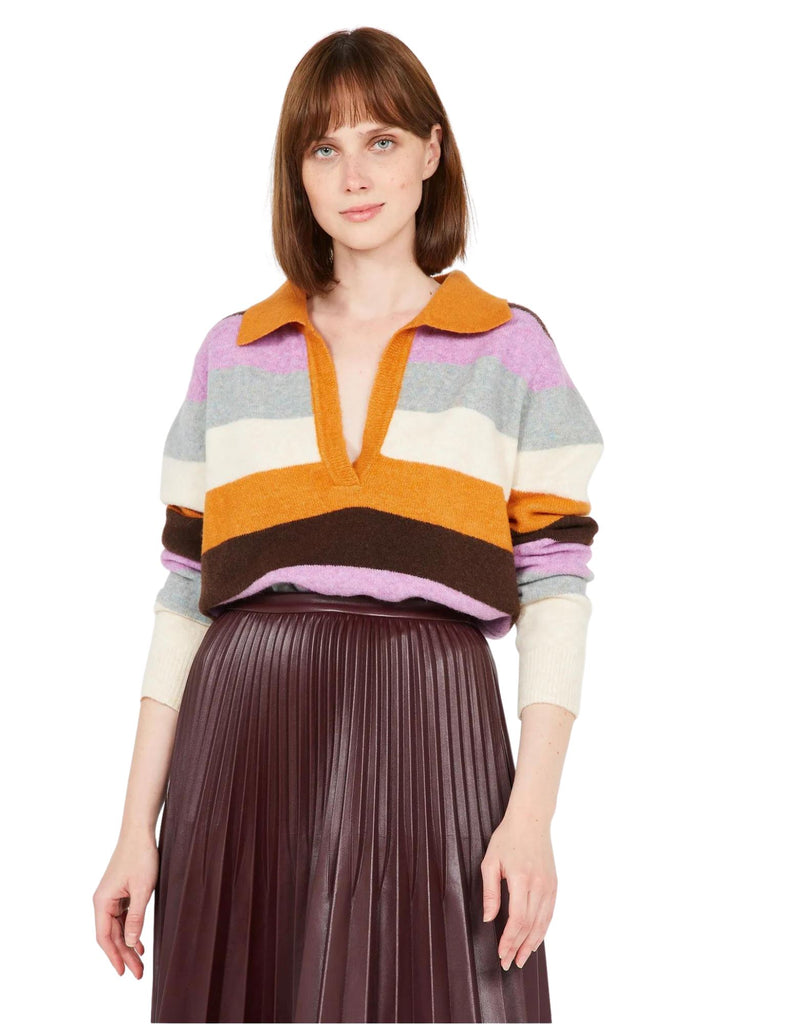 Suncoo Pinata Striped Knit Sweater - Mauve - Styleartist