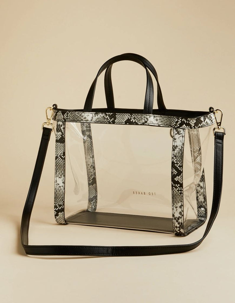 Ted Baker Meeta Transparent Tote with Snake Trim - Black - Styleartist