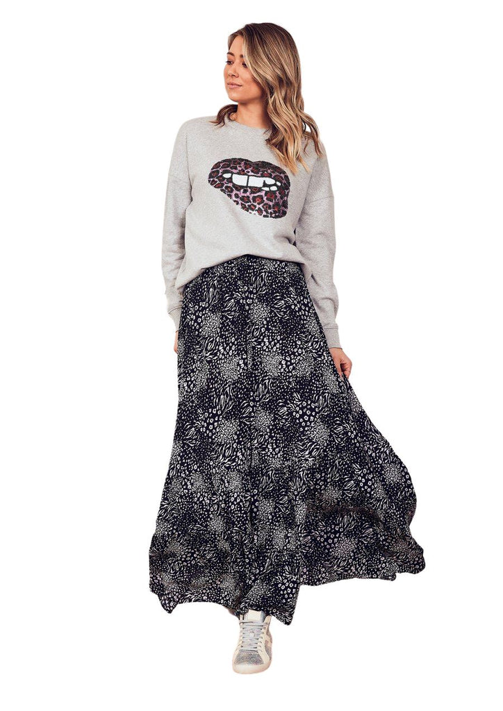 We Are The Others Slouchy Sweatshirt - Ash Marle with Sequin Leopard Lips - Styleartist