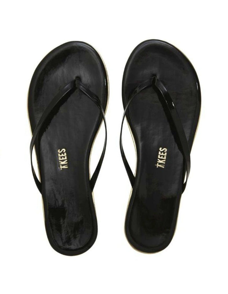 Tkees Lily Studio Dancing Queen Flip Flop- Black Patent With Gold Trim - Styleartist