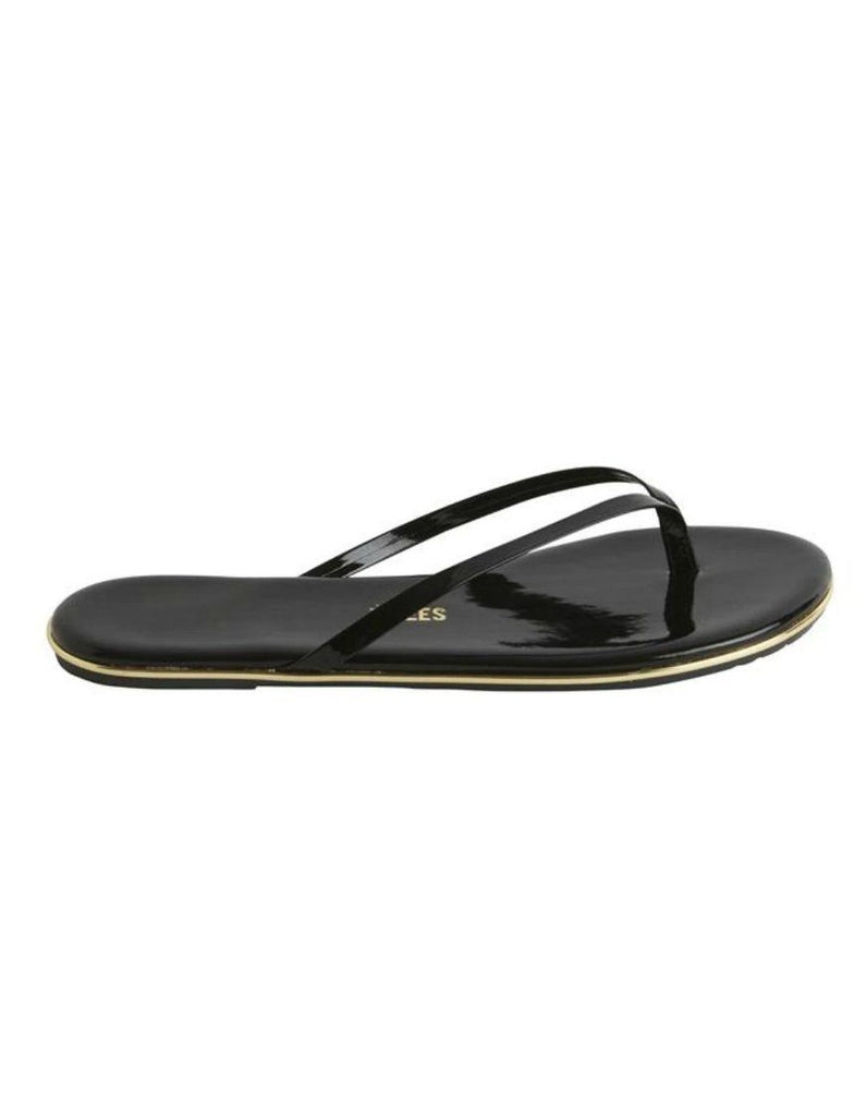Tkees Lily Studio Dancing Queen Flip Flop- Black Patent With Gold Trim - Styleartist