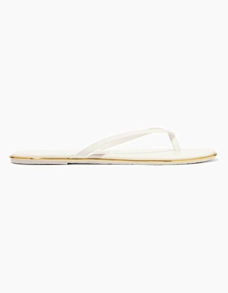 Tkees Lily Studio Yacht Party Flip Flop- White Patent with Gold Trim - Styleartist