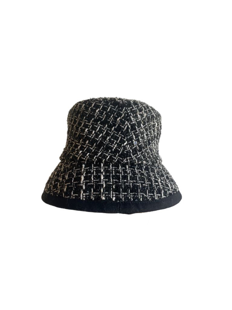 Tweed Bucket Hat- Black with White - Styleartist